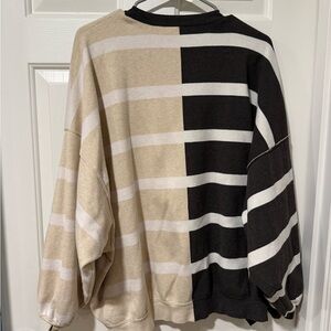 Women’s Two-Tone Striped Free People Crewneck Sweater - Beige & Black